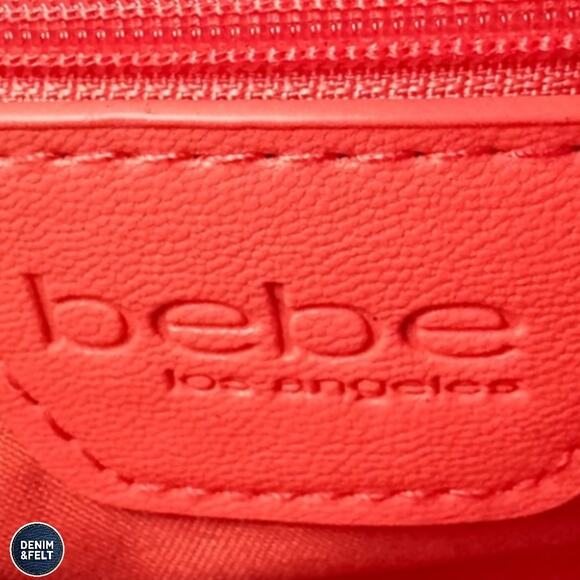 NEW bebe Wyatt Quilted Mini Shoulder Bag Salmon Orange Gold Chain Logo Charm - Picture 10 of 13